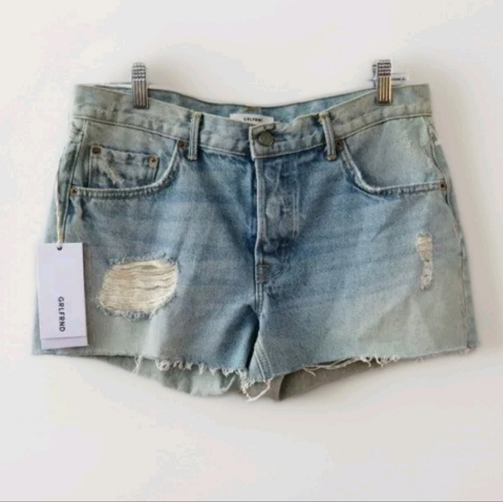 GRLFRND Shorts Women's 28 Blue The Adrianna Boho Distressed Jean Blue Shorts - Picture 7 of 16